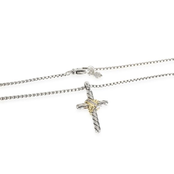 David Yurman Cable Collectibles Diamond Cross Pendant in 14K Gold/Sterling Silv - Picture 3 of 3